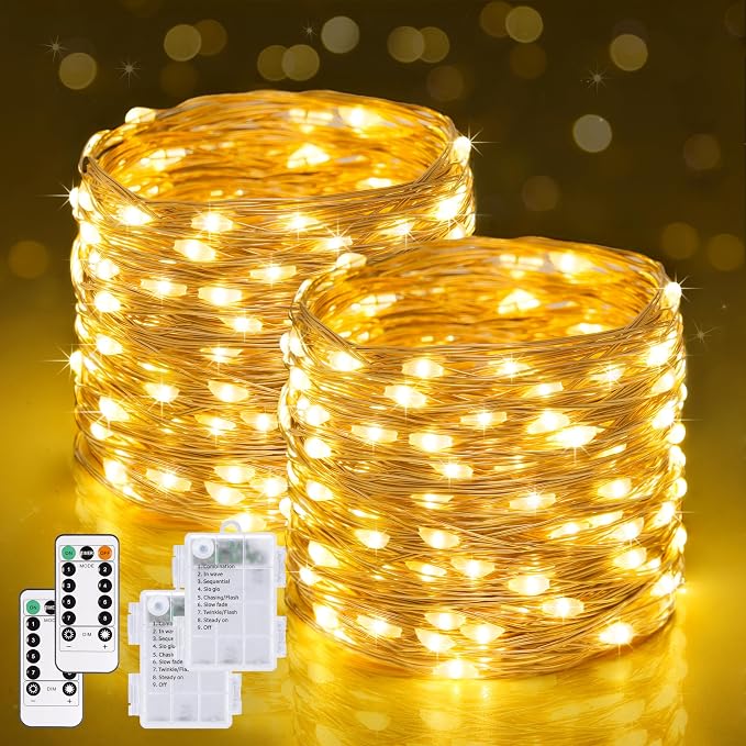 JMEXSUSS 2 Pack Fairy Lights Battery Operated with Remote, Warm White | Total 400LED 132ft String Lights, Twinkle Fairy Lights for Bedroom, Classroom, Dorm, Tree, Party, Patio, Indoor Outdoor Decor