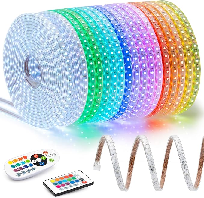 LED Flat Strip Rope Lights 150 ft Waterproof Color Changing for Outdoor & Indoor Use - Flexible Dimmable Lighting with 2 Remote Controller 16 Colors & Multi Modes