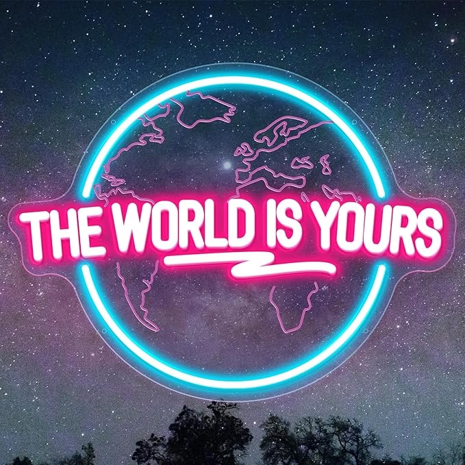 The World Is Yours Neon Sign Carved Planet The World Is Yours LED Neon Light Lamp for Wall Decor Light Up Signs for Office Wedding Man Cave Game Room Bedroom Birthday Gift 41CM*31CM