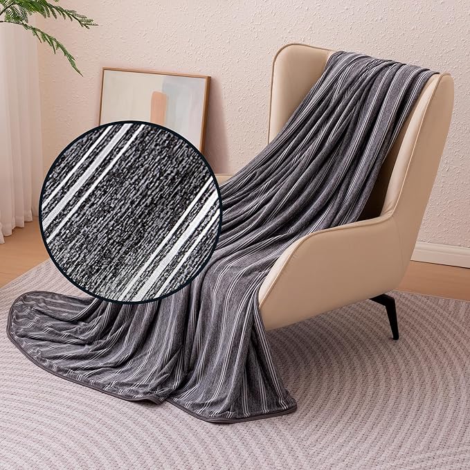 Amazon Basics Striped Cooling Blanket for Hot Sleepers, Reversible Lightweight Thin Throw Blanket for Bed, Couch and Sofa, Twin XL (60" x 90"), Dark Gray Striped