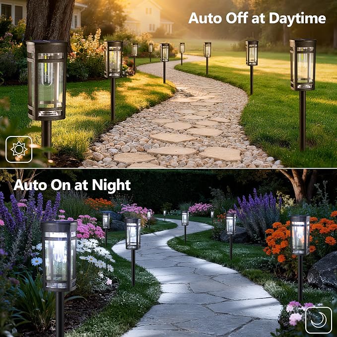 Jyoiat 6 Pack Solar Lights Outdoor, Waterproof Pathway Lights, Cool White | Solar Garden Lights with Auto On/Off for Walkways, Lawns, Paths and Yards; No Wiring Required for Easy Ground Installation