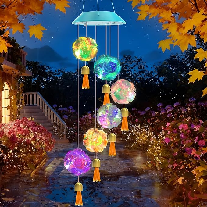 Toodour Solar Wind Chime, Color Changing Hydrangea Ball Wind Chimes | LED Decorative Mobile Waterproof Outdoor Solar Lights Gifts for Mom Grandma, Garden Patio Yard Window Decor Birthday Gift