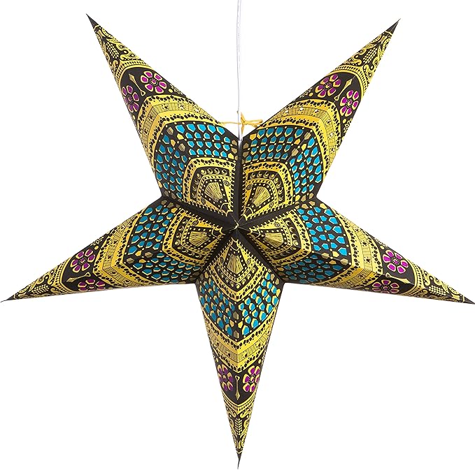Honeycomb Yellow Paper Star Lantern with 12 Foot Power Cord Included