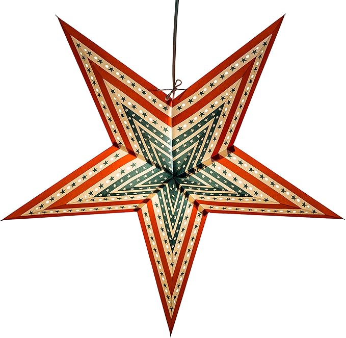 Stars and Stripes Paper Star Lantern with 12 Foot Power Cord Included