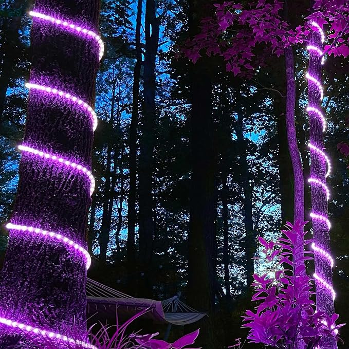 Wintergreen Lighting 150' Purple LED Rope Light, Halloween Rope Lighting LED Flexible Light Rope String Light Outdoor, 120V, ½ Inch, 2-Wire - Rope Light Clips and Power Cord Included