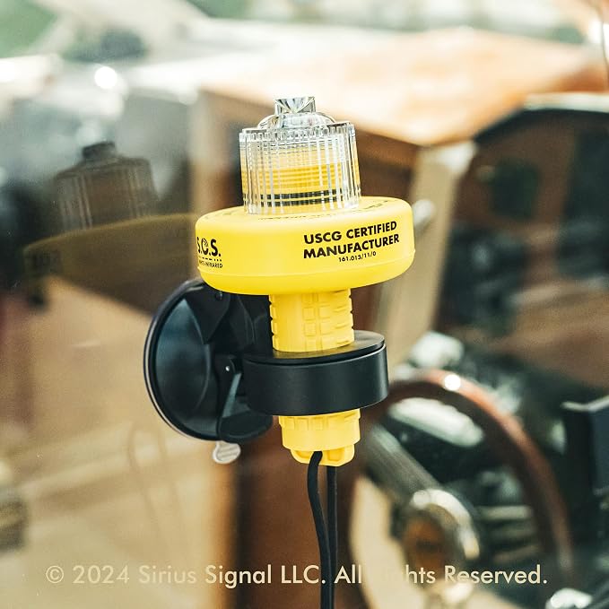 Sirius Signal C-1004 SOS LED Distress Signal, White + IR - USCG Approved | Electronic Boat Flare Replacement, Bright White Light + Infrared, Includes Mounts, Daytime Flag & Whistle