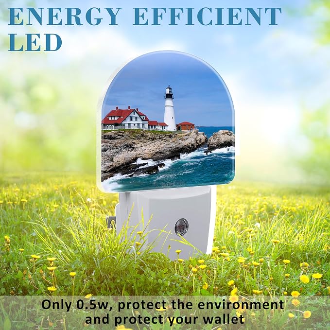 Plug in Night Lights Lighthouse On The Coastline Nightlight Plug Into Wall Dusk to Dawn Sensor LED Night Light for Kid Girls Boys Women Room Decor, Hallway, Kitchen, Bathroom, Nursery, Stairs