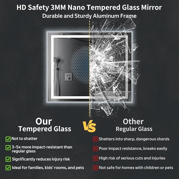 32"x40" LED Bathroom Mirror with Lights, Backlit+Frontlit, Anti-Fog | CRI 95, Stepless Dimmable, 3 Colors Lighting, Shatterproof Tempered Glass, HD Reflection, Memory, (Horizontal/Vertical)