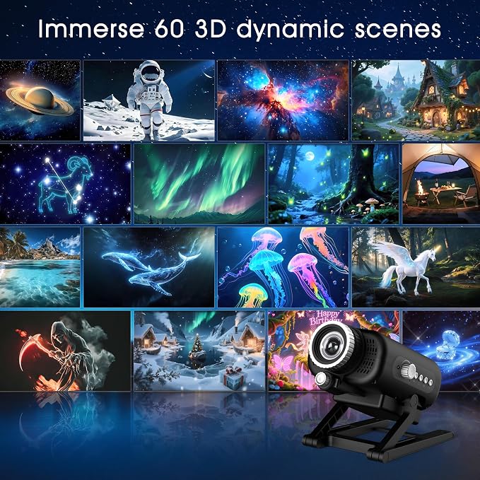 AIRIVO Visual Star Projector, 3D Dynamic Projector with 60 3D Scenes, Galaxy Projector with Bluetooth Speaker, Night Light Projector for Room Decor, Ideal Gift for Kids, Adults, Valentine's Day