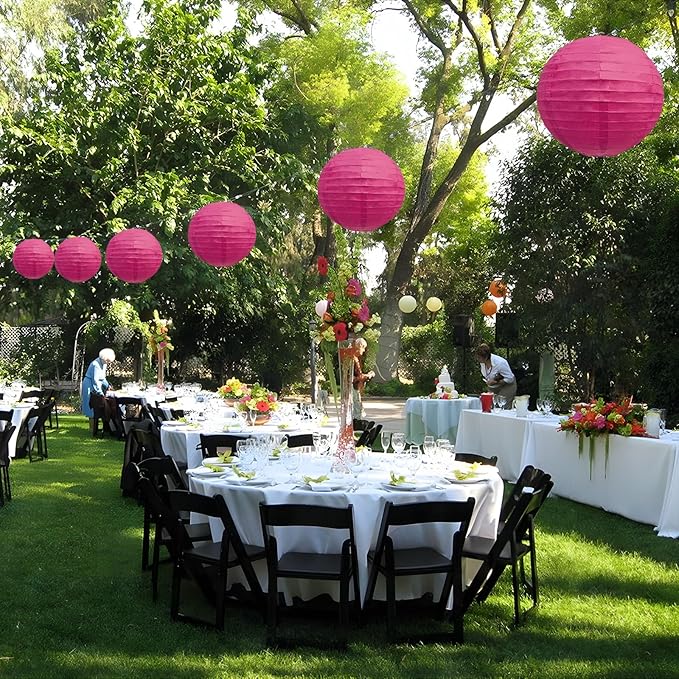 20Pcs Fuchsia Paper Lanterns for Parties, 6” 8” 10” 12” Chinese Asian Hanging Round Paper Lanterns for Birthday Wedding Halloween Christmas Home Decor Party Decor