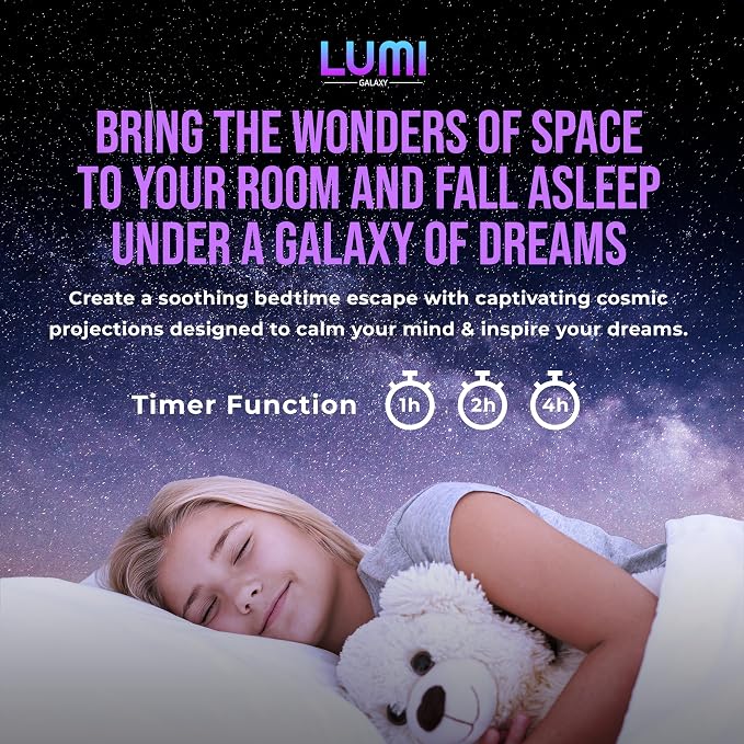 Lumi Galaxy Projector Star Projector Galaxy Light with 12 HD Film Discs | 360° Rotating Planetarium Room Lights for Bedroom Ceiling, Night Light for Kids, Aurora Northern Sky Display, Gift Idea