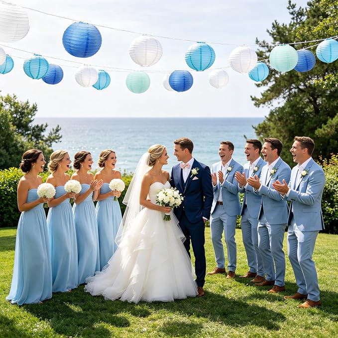 Qenk 12 Pcs Blue Paper Lanterns, 10" Paper Lanterns Party Decorations | Paper Lanterns Party Decorations for Classroom Party Wedding Birthday Valentine's Day