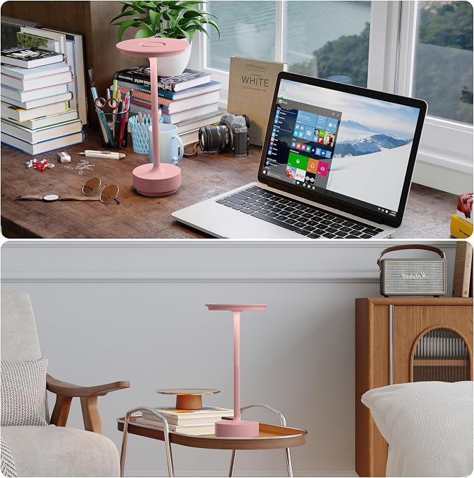TBBGA 2 Pack Rechargeable Table Lamps Cordless, 5000mAh Outdoor Table Light | 3 Color Stepless Dimming Portable LED Table Lamp with Memory Function, for Home/Dinner/Patio/Restaurant.(Pink)