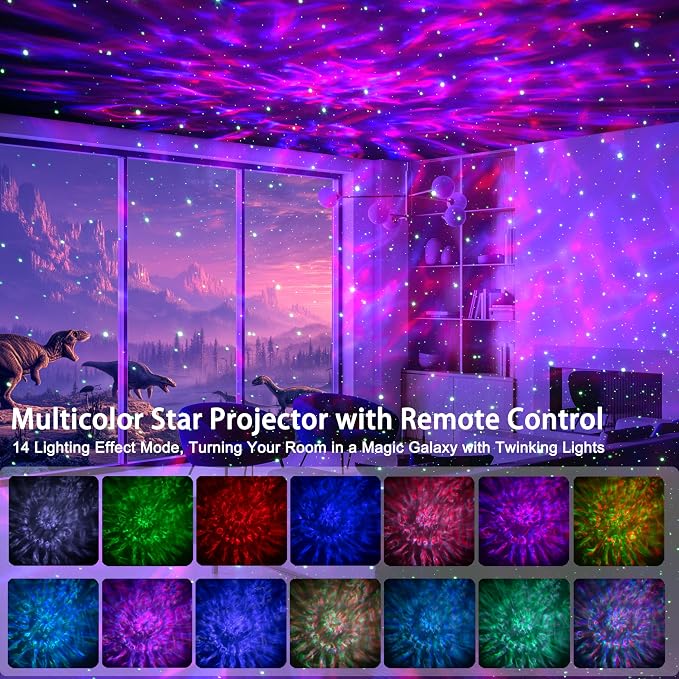Star Projector Night Light, AIRIVO Dinosaur Egg Ocean Wave Galaxy Projector for Bedroom with Music Speaker, White Noise, Timer and Remote, Ceiling Projection Lamp Room Decor Gift for Kids & Adults