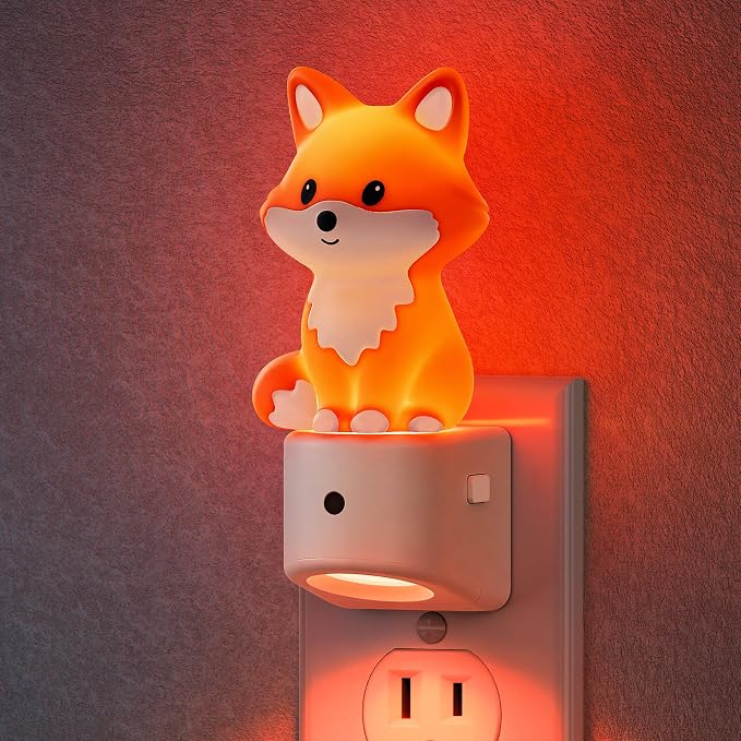 Night Light for Kids,Brown Fox Night Lights Plug into Wall | 8 Colors+ Soft White 3000K Nightlight,Dusk to Dawn Sensor,Nightlights for Kids Room Bedroom,Birthday Gift