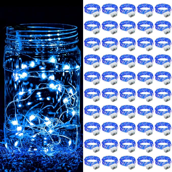 ZGWJ 50 Pack Blue Fairy Lights, Mini String Lights | Battery Operated 7 FT 20 LED Waterproof 3 Modes for DIY, Parties, Wedding, Halloween, Christmas Decoration