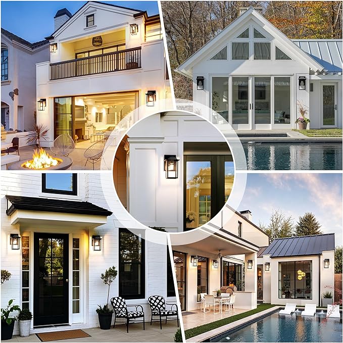 Outdoor Wall Lantern, Exterior Waterproof Wall Sconce Lighting Fixture, Black Front Door Light with Glass, Anti-Rust Porch Lamp
