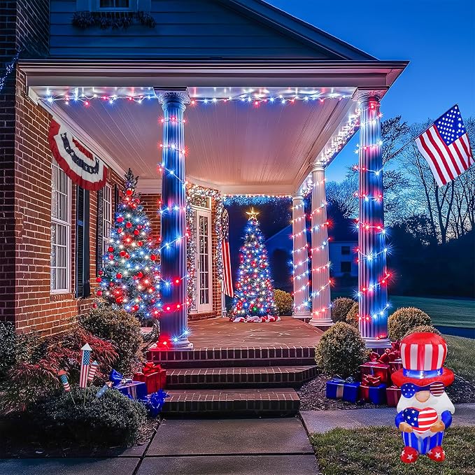 JMEXSUSS 200 LED 4th of July Fairy Lights, Red White and Blue Lights Indoor | 8 Modes with Wheel Remote Control Twinkle Patriotic Lights in for Independence Day American Flag Holiday