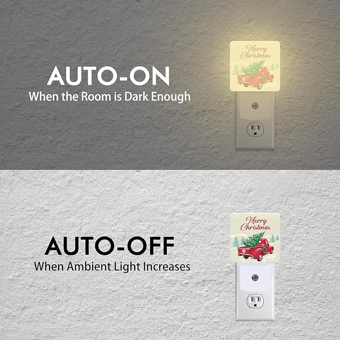 Christmas Truck Rtetro Night Light,Plug into Wall with Dusk to Dawn Light Sensors,LED Nightlights for Bedroom,Bathroom,Kitchen,Hallway,Room Decor for Boys Girls Women Men