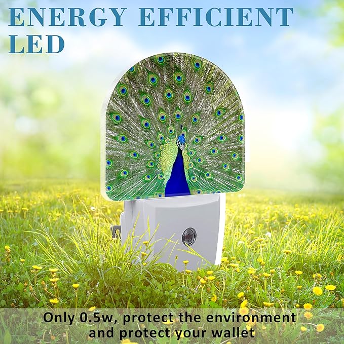 Peacock Night Light with Dusk to Dawn Sensor for Room Decor, Hallway, Kitchen, Bathroom, Nursery, Stairs
