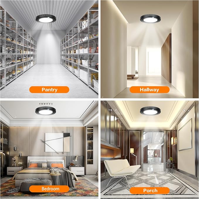 Motion Sensor Ceiling Light Wired PIR, 7.5 in Motion Sensor Light Indoor 3000K 4000K 6000K Selectable Light Fixture, 15W Motion Activated Light with Timer for Hallway Stair Walk-in Closet, Black