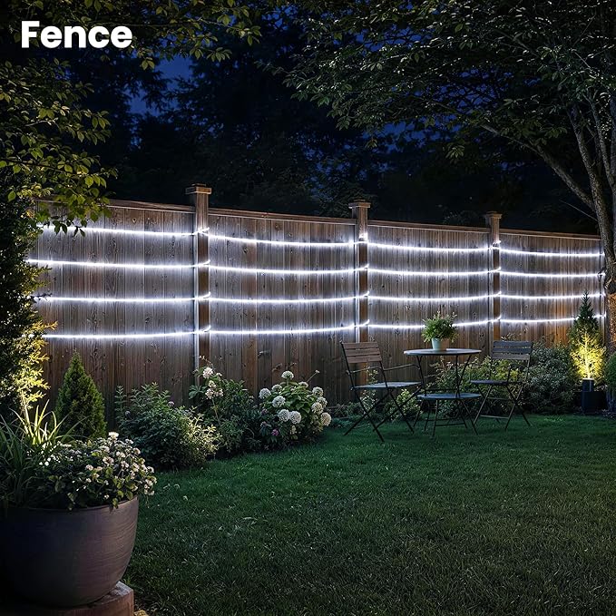 GIGALUMI 2 Pack LED Solar Rope String Lights Outdoor Waterproof, Cool White | Total 72FT 200LED, 8 Modes IP65, Solar Strip Lights for Outside Tree Fence Railing, Decorative Lighting for Patio Yard Porch