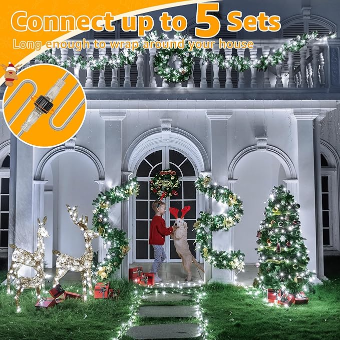 Ollny 120LED 40FT String Lights, Cool White Plug in Fairy Lights with Timer 8 Modes, Waterproof Connectable Indoor Light for Bedroom Wedding Classroom Outdoor Holiday Party Decorations