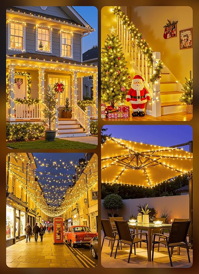 Brightown Solar String Lights Outdoor Waterproof, 40FT 100 LED | Solar Powered Christmas Lights with 8 Modes, Auto On/Off, Patio Lights for Outside Tree Garden Party Decor (Warm White)