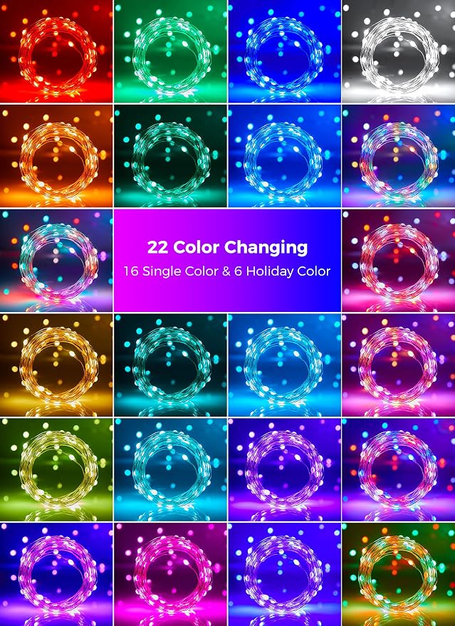 Color Changing Fairy Lights Plug in, 33FT 100 LED String Lights with Remote | 22 Colors Fairy Lights Indoor with 12 Lighting Modes,Timer, Multicolor Christmas Lights for Bedroom Classroom Halloween