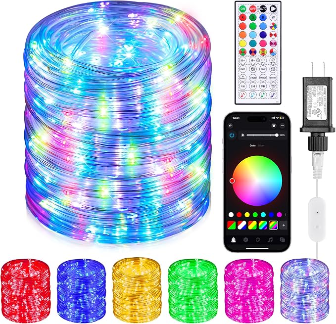 132FT 400 LED Rope Lights Outdoor Waterproof with Remote & APP Control | 16 Million Colors Changing Fairy String Lights Plug in, Smart Music Sync Twinkle Lighting for Outside Indoor Christmas