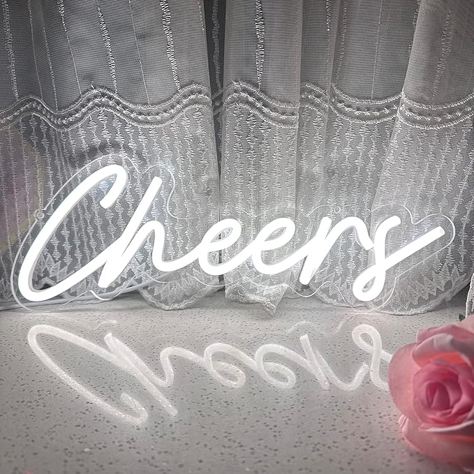 Neon Sign for Bar Home Bar Club Party Wall Decor,Cheers LED Neon With Dimmable Controller,Neon Cheers Light for Birthday Gaming Cafe Party 16.5"*7"(White)