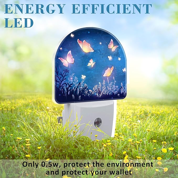 Glowing Butterflies Flying in Garden Night Light Plug into Wall with Dusk to Dawn Sensor Cute Nightlight for Kid Girls Boys Women Men Room Decor, Hallway, Kitchen, Bathroom, Nursery, Stairs