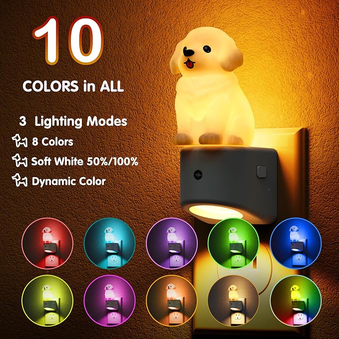 L LOHAS LED Night Light for Kids,3D Cute Puppy Night Lights | Golden Retriever with Dusk to Dawn Sensor, RGB+Soft White 3000K,Dog Night Light,Birthday Gift Nightlight for Kids