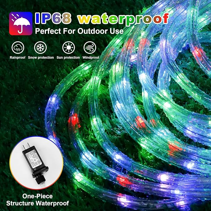 26ft 160LED Rope Lights for Outside, Color Changing Rope Lights Indoor Outdoor with Remote, 16 Colors Waterproof Christmas Light Outdoor for Deck, Patio, Pool, Camping, Bedroom, Landscape Decorations