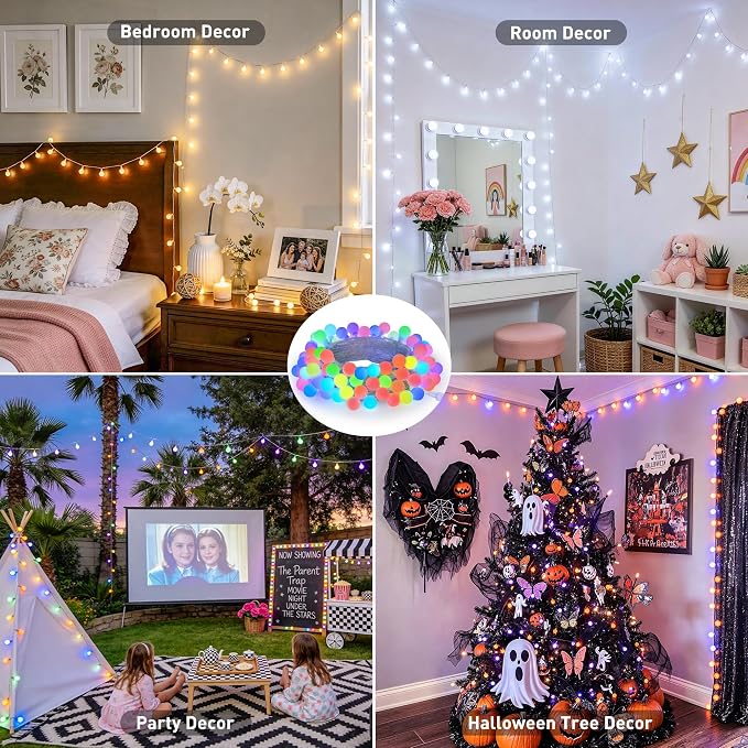 JMEXSUSS Connectable 33ft 100 LED Color Changing String Lights for Bedroom | Globe Smart Halloween Lights Indoor with Remote & APP, Clear Wire Smart Fairy String Light Plug in for Halloween Christmas