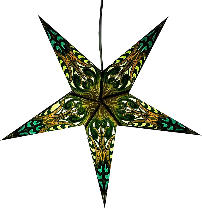 Green Obsession Paper Star Lantern with 12 Foot Power Cord Included