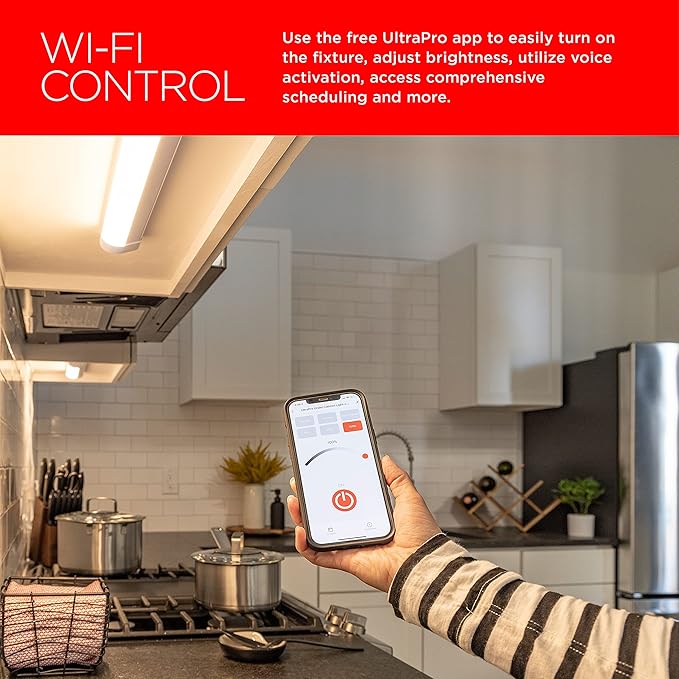 UltraPro 18 inch Smart Plug-in Linkable Under Cabinet Lights, Dimmable, Warm White Light (2700K), Wi-Fi App Controlled, Timer, LED Under Cabinet Lighting, Under Counter Lights for Kitchen, 57050