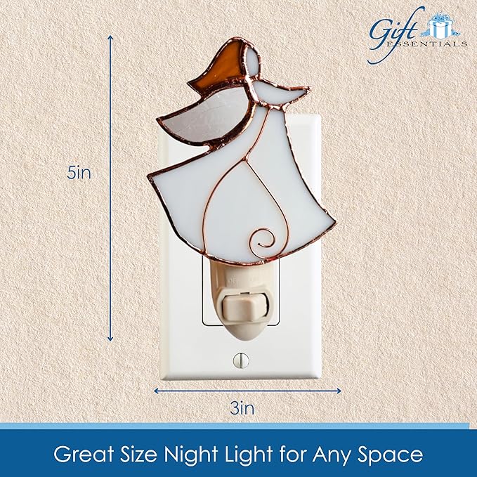 Gift Essentials Angel Plug in Night Light - Stained Glass Nightlight with On/Off Rocker Switch - Includes One 4 Watt Replaceable Incandescent Warm Glow Bulb