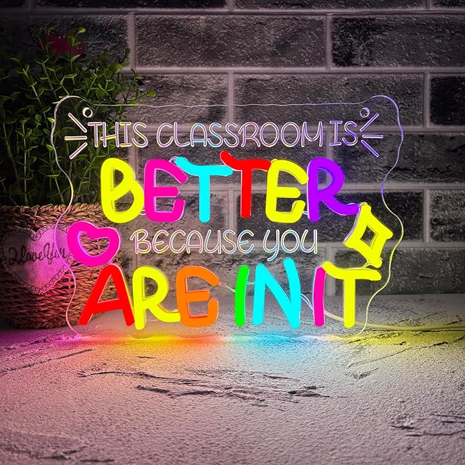 This Classroom Is Better With You In It LED Neon Sign for Classroom, Dimmable Teacher Wall Light Decor, Welcome Door Sign Teacher LED Wall Light, Welcome Wall Hanging Sign, Gift for Teacher(11.8*8.2in）