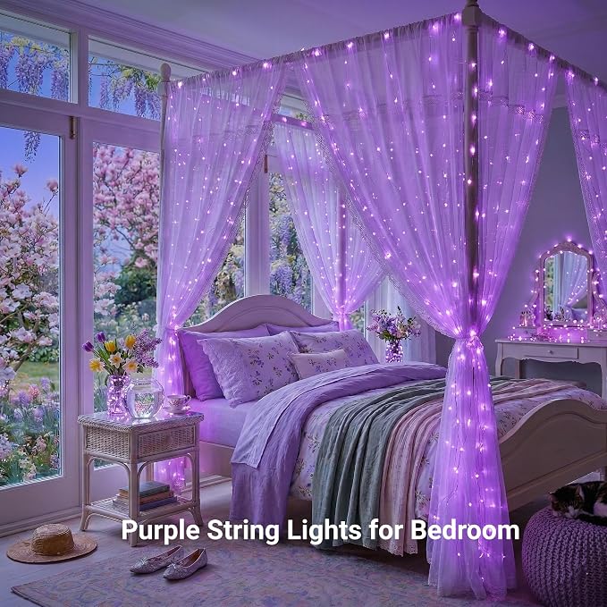 JMEXSUSS 99Ft Purple Halloween Lights, 300 LED Purple Christmas Lights | Purple Lights Indoor Outdoor Clear Wire for Yard Tree Xmas Spooky Halloween Party Decor (Non-Connectable)