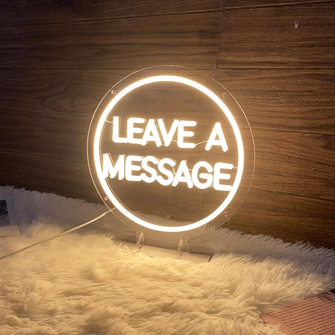 Leave a Message Neon Sign With Holder Base, Neon Guestbook Table Sign for Wedding Shop Business Desk Decor Reception Welcome Led Sign, Warm White USB Neon Light Sign, the Size 13x12 Inch