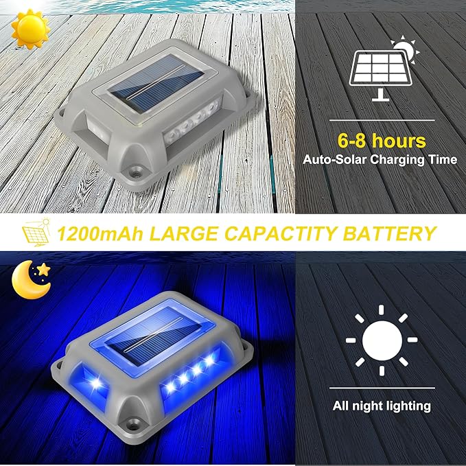 T-SUN Solar Deck Lights, Waterproof 1200mAh Driveway Lights Solar Powered Outdoor 12 LED Aluminum Driveway Dock Lighting Step Light for Sidewalk Garden Pathway Stair Ground Yard -24 Pack