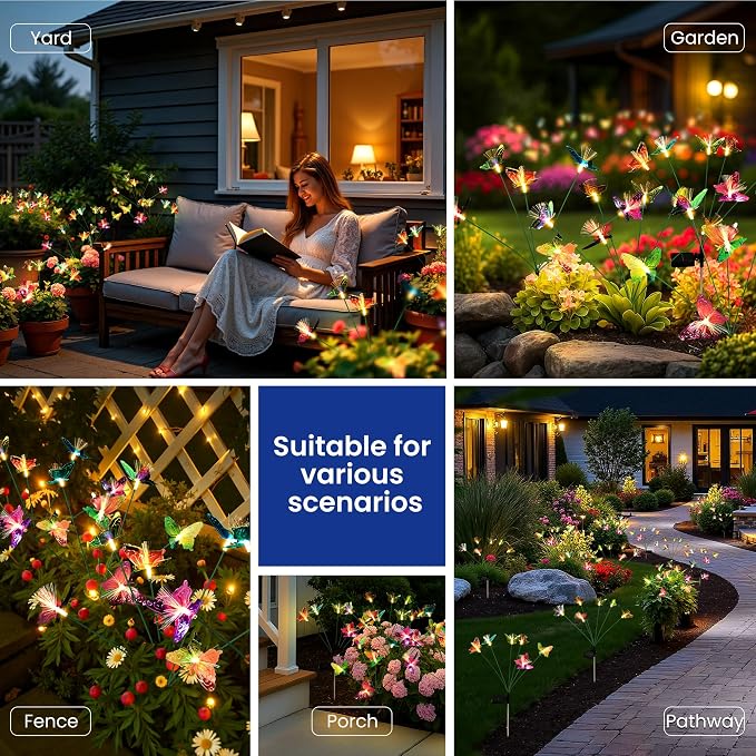 Solar Garden Lights,4Pack Swaying Butterfly Lights Garden Decor | Warm White LED Solar Lights for Outside Yard,Lawn,Patio,Pathway Decoration Gardening Gifts