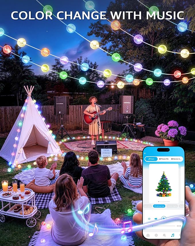 JMEXSUSS Smart 33FT 66 LED Globe Crystal Crackle String Lights USB/Plug in | RGB Color Changing Lights, App & Remote Control, Music Sync, Twinkle Fairy Lights for Classroom Dorm Bedroom DIY Gift Decor
