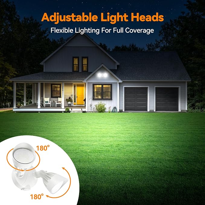 45W 5500LM Outdoor Flood Lights, Dual Head Wall Switch Controlled LED Exterior Flood Light, 5000K Daylight, IP65 Waterproof Hardwired Security Light for Outside Garage Yard (White)