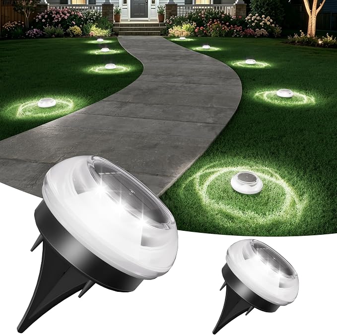VOLISUN Mini Solar Pathway Lights Outdoor,2 Pack Flat Solar Ground Lights | IP67 Waterproof Solar Powered Disc Lights,Landscape Lighting for Garden Yard Walkway Luces Patio Driveway,Cool White