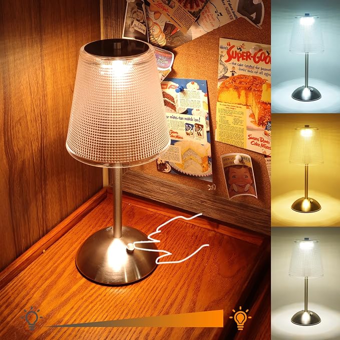 Cordless Rechargeable Metal Table Lamp, Cube Shade, Nickel | 4000mAh Battery Operated, 3 Color Modes, Dimmable LED Touch Beside Ambient Light, Portable for Bedroom Restaurant Outdoor