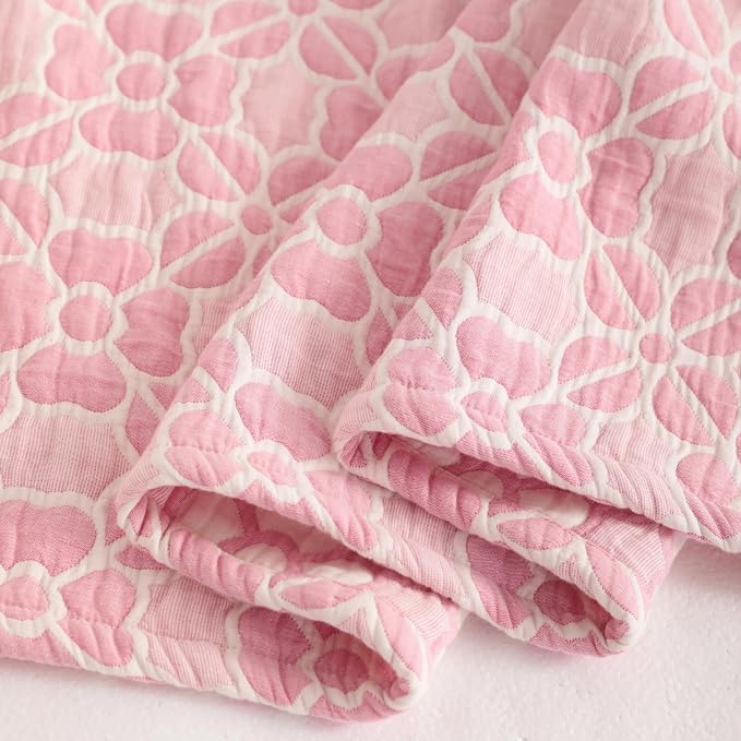 NTBAY 3 Layer Muslin Toddler Blanket, 30 x 40, Pink Clover | Breathable Muslin Cotton Outer Layers with Light Thermal Fill, Reversible for Stroller, Daycare, Travel, and Supervised Use