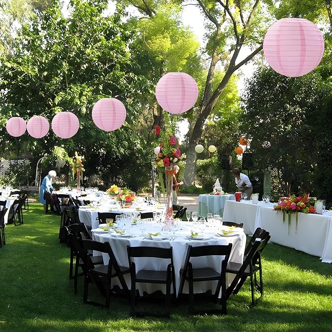 20Pcs Pink Paper Lanterns for Parties, 6” 8” 10” 12” Chinese Asian Hanging Round Paper Lanterns for Birthday Wedding Halloween Christmas Home Decor Party Decor