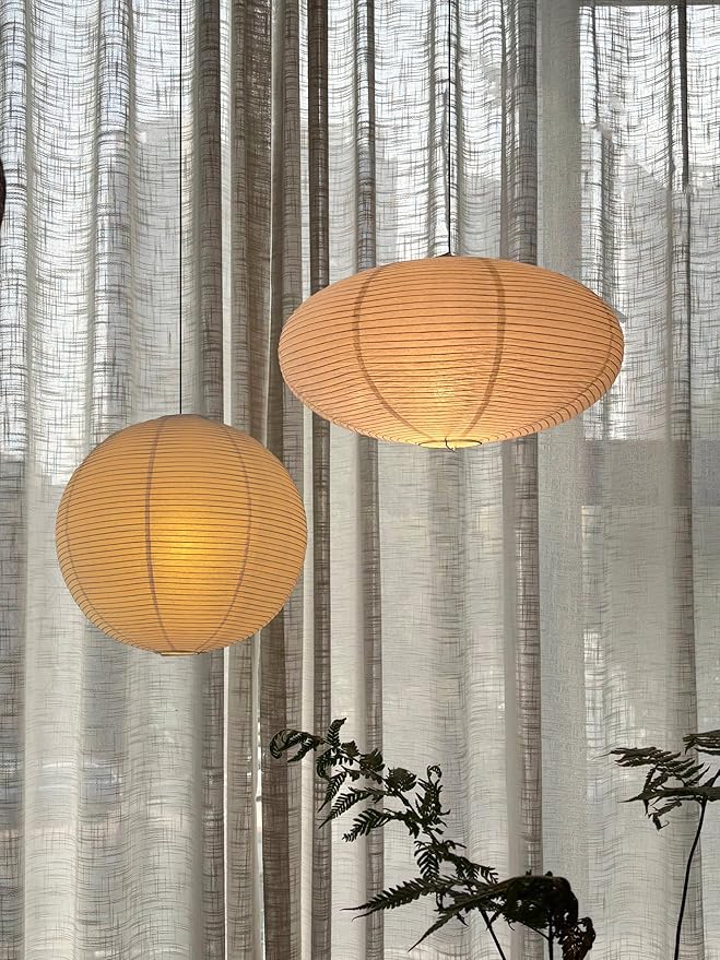 2 PCS Chinese Paper Lanterns White Lampshade, 16inch Large Round and 18inch Oblate Pendant Lamp Shade, Rice Paper Lampshade Ceiling Foldable Light Shade for Interior Home Decoration